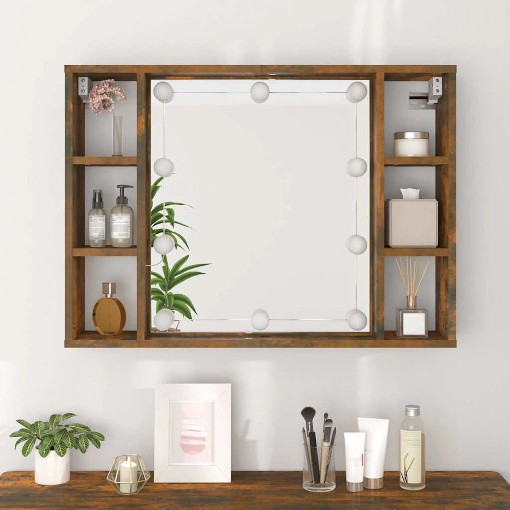 Veidrodinė spintelė su LED, dūminio ąžuolo, 76x15x55cm