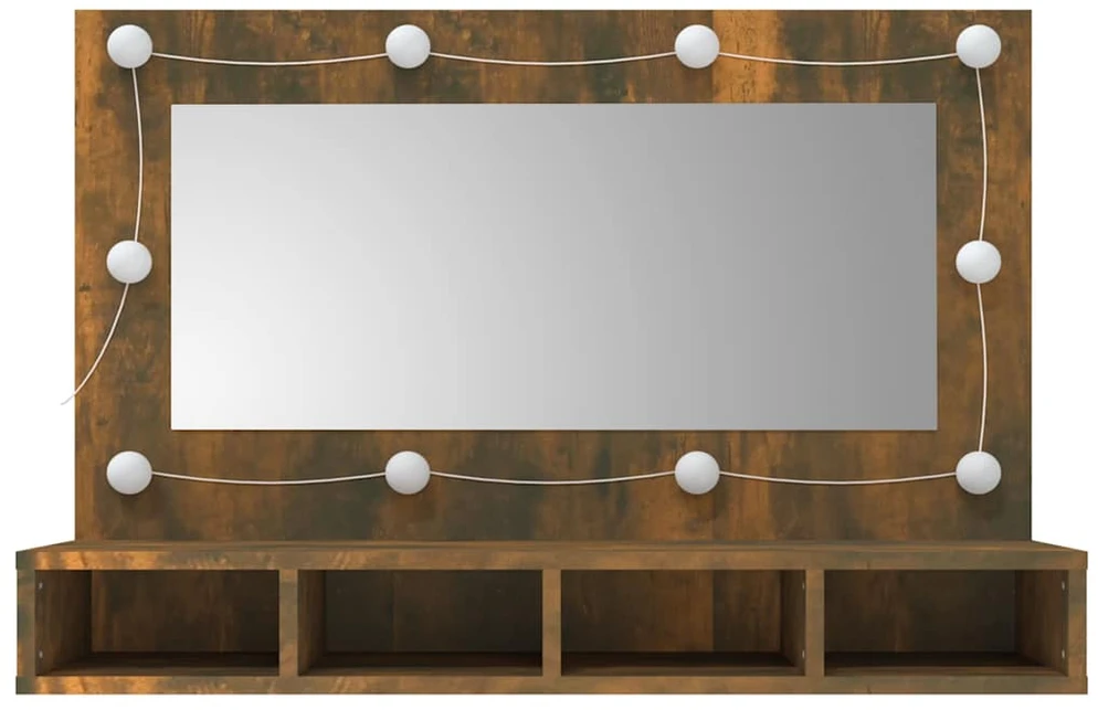 Veidrodinė spintelė su LED, dūminio ąžuolo, 90x31,5x62cm