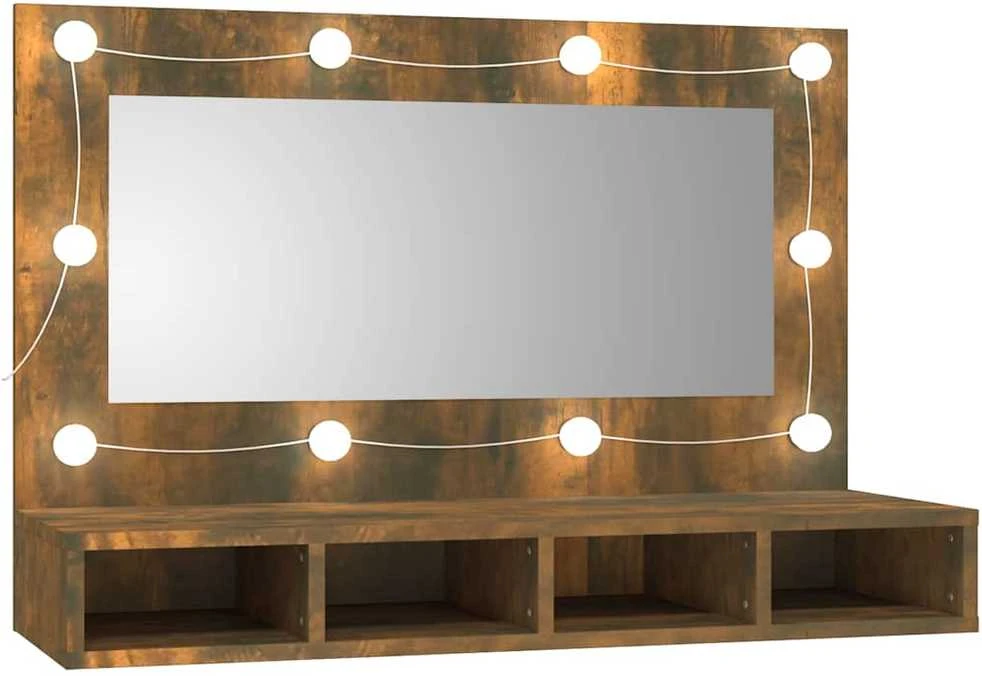 Veidrodinė spintelė su LED, dūminio ąžuolo, 90x31,5x62cm