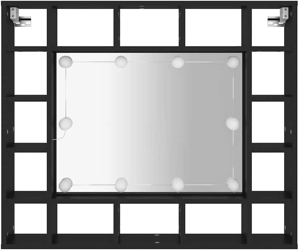 Veidrodinė spintelė su LED, juodos spalvos, 91x15x76,5cm
