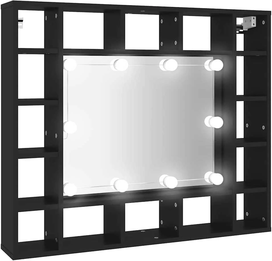 Veidrodinė spintelė su LED, juodos spalvos, 91x15x76,5cm
