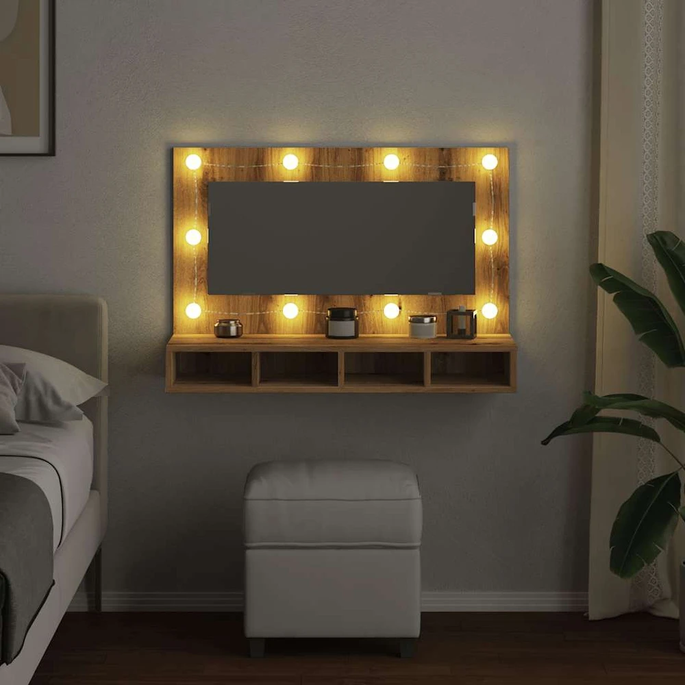 Veidrodinė spintelė su LED lemputėmis, ąžuolo spalvos, 90x31,5x62 cm