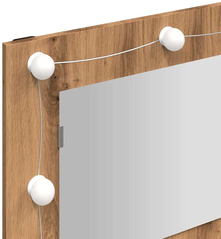 Veidrodinė spintelė su LED lemputėmis, ąžuolo spalvos, 90x31,5x62 cm