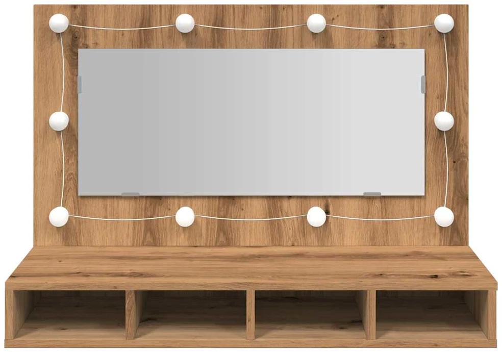 Veidrodinė spintelė su LED lemputėmis, ąžuolo spalvos, 90x31,5x62 cm