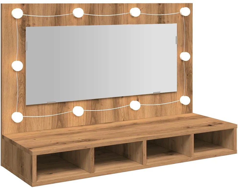 Veidrodinė spintelė su LED lemputėmis, ąžuolo spalvos, 90x31,5x62 cm