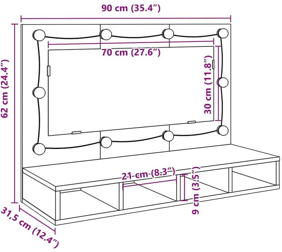 veidrodinė spintelė su LED Old Wood 90x31,5x62 cm