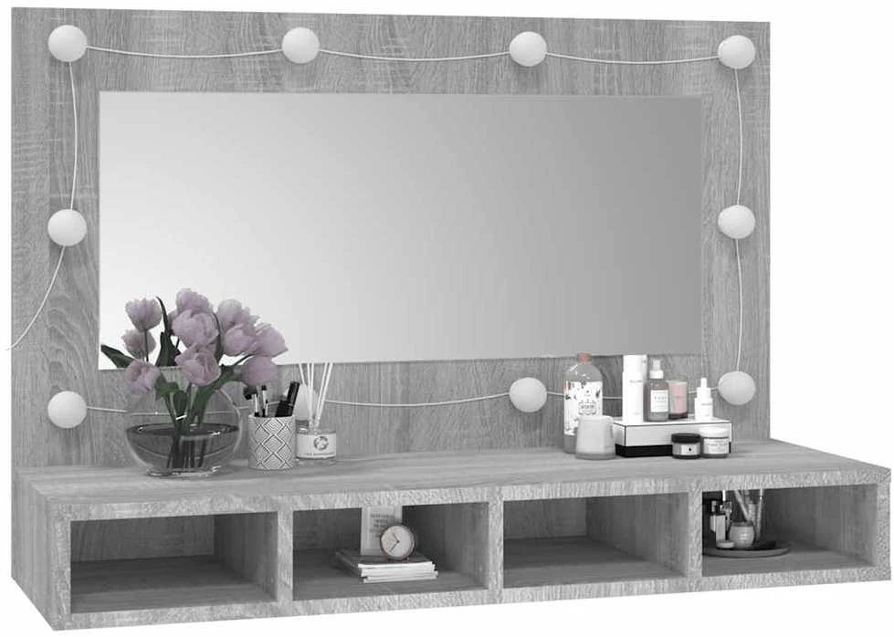 Veidrodinė spintelė su LED, pilka ąžuolo, 90x31,5x62 cm