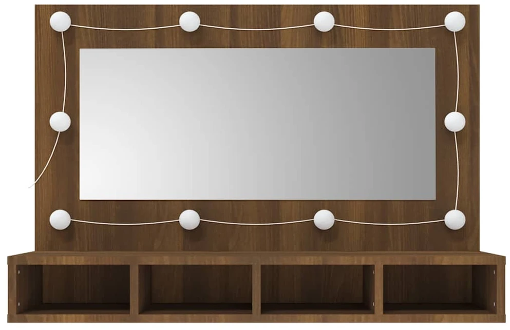 Veidrodinė spintelė su LED, ruda ąžuolo, 90x31,5x62 cm