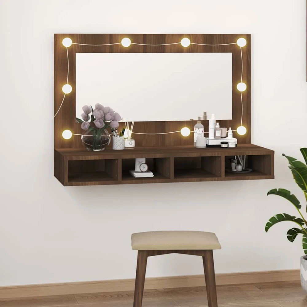 Veidrodinė spintelė su LED, ruda ąžuolo, 90x31,5x62 cm