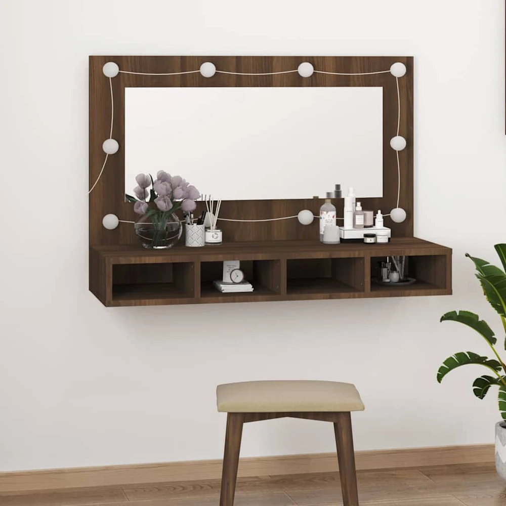 Veidrodinė spintelė su LED, ruda ąžuolo, 90x31,5x62 cm