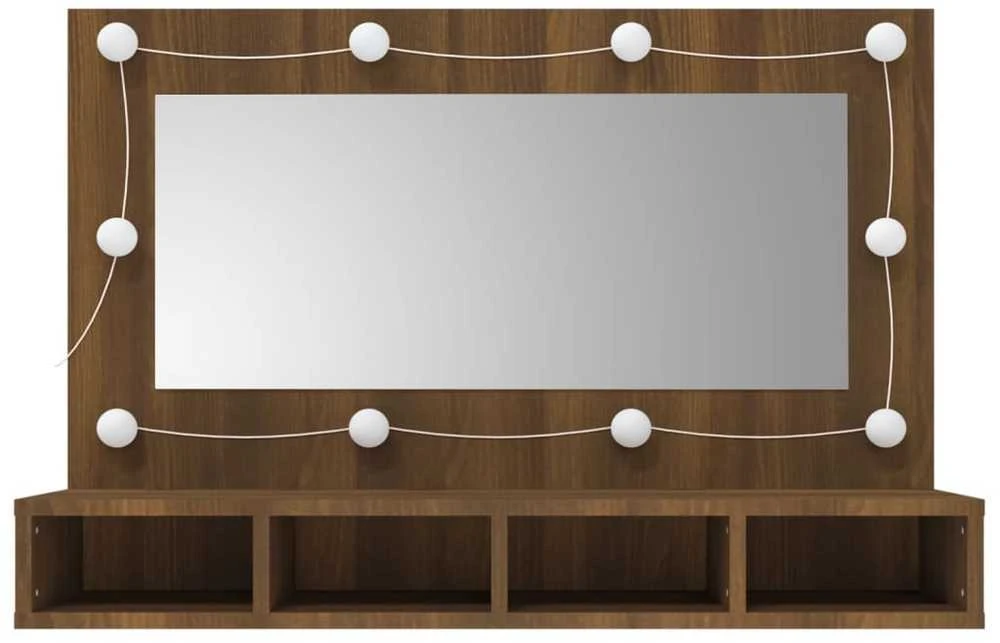 Veidrodinė spintelė su LED, ruda ąžuolo, 90x31,5x62 cm