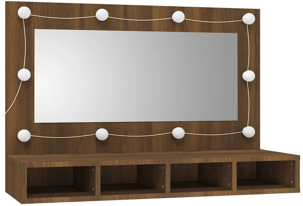 Veidrodinė spintelė su LED, ruda ąžuolo, 90x31,5x62 cm