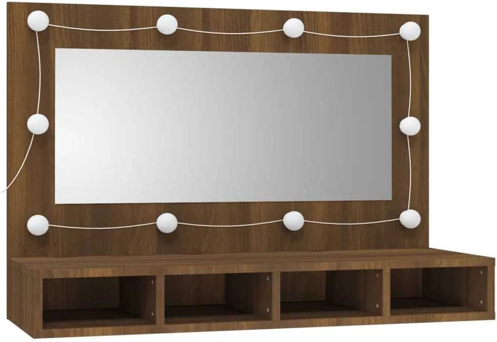 Veidrodinė spintelė su LED, ruda ąžuolo, 90x31,5x62 cm