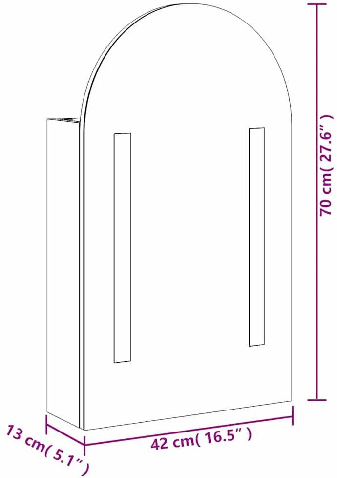 Veidrodinė vonios kambario spintelė su LED, juoda, 42x13x70cm