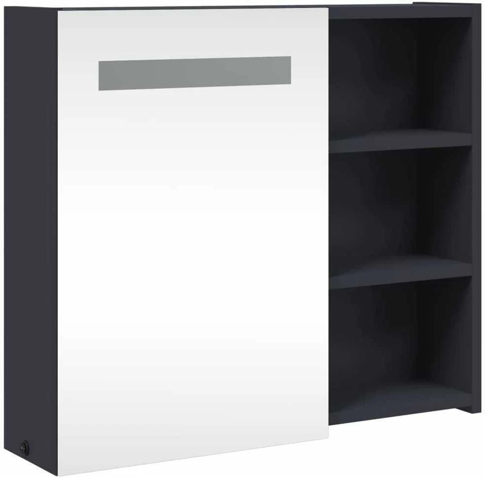Veidrodinė vonios kambario spintelė su LED, pilka, 60x13x52cm