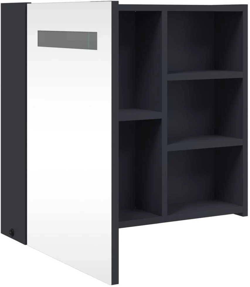 Veidrodinė vonios kambario spintelė su LED, pilka, 60x13x52cm