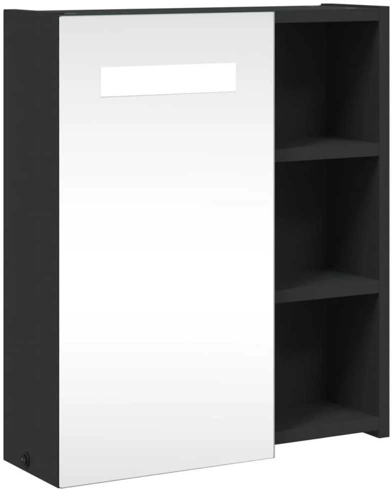 Veidrodinė vonios kambario spintelė su LED, juoda, 45x13x52cm