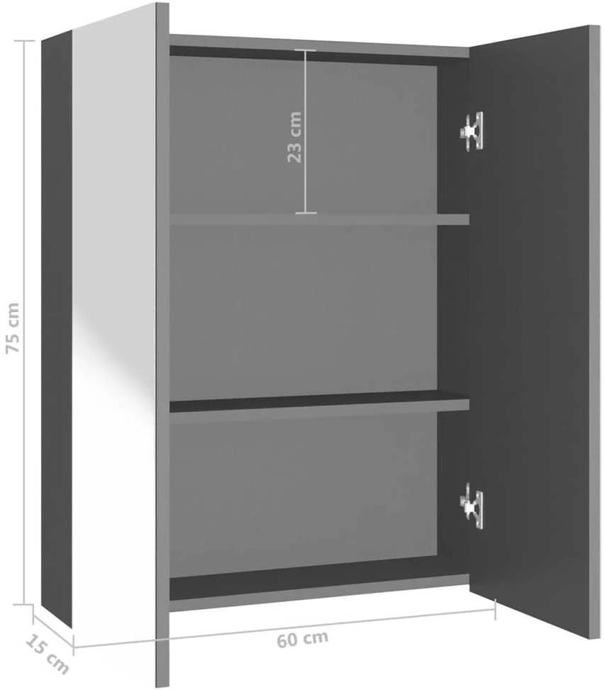 Veidrodinė vonios spintelė, antracito spalvos, 60x15x75cm, MDF