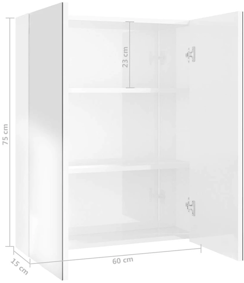Veidrodinė vonios spintelė, balta, 60x15x75cm, MDF, blizgi