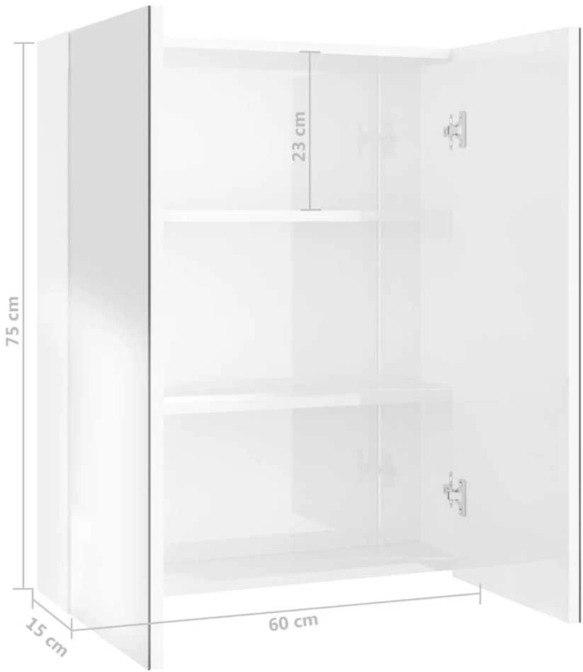 Veidrodinė vonios spintelė, balta, 60x15x75cm, MDF, blizgi