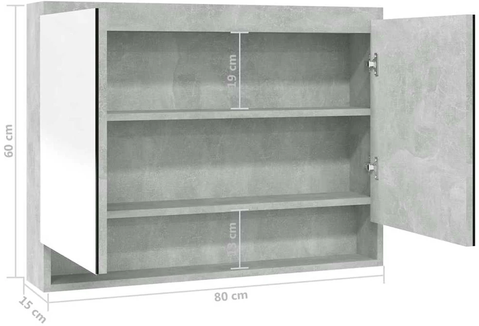 Veidrodinė vonios spintelė, betono pilka, 80x15x60cm, MDF