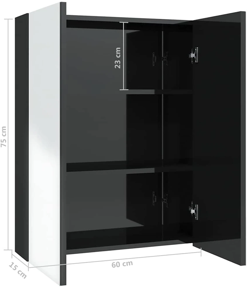 Veidrodinė vonios spintelė, juoda, 60x15x75cm, MDF, blizgi