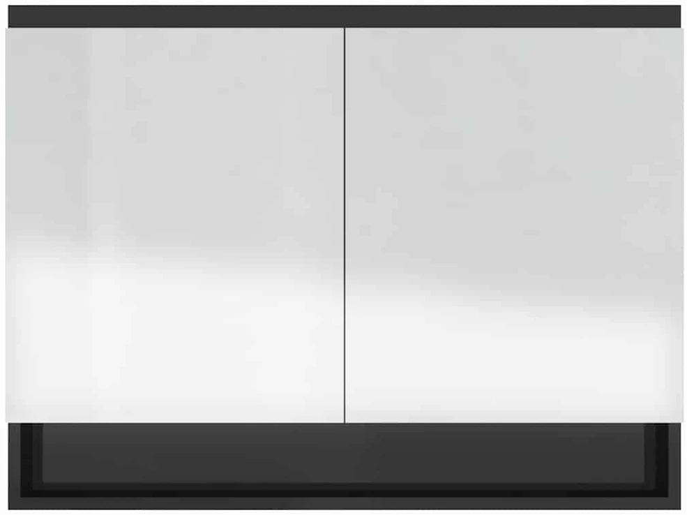 Veidrodinė vonios spintelė, juoda, 80x15x60cm, MDF, blizgi