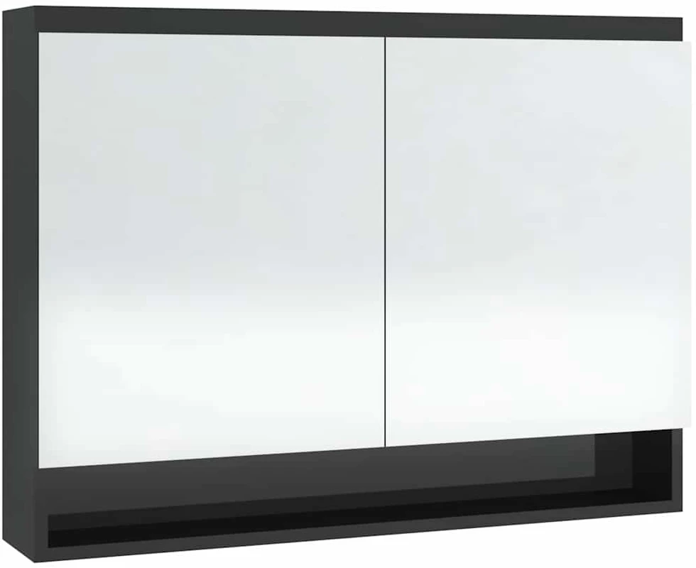 Veidrodinė vonios spintelė, juoda, 80x15x60cm, MDF, blizgi