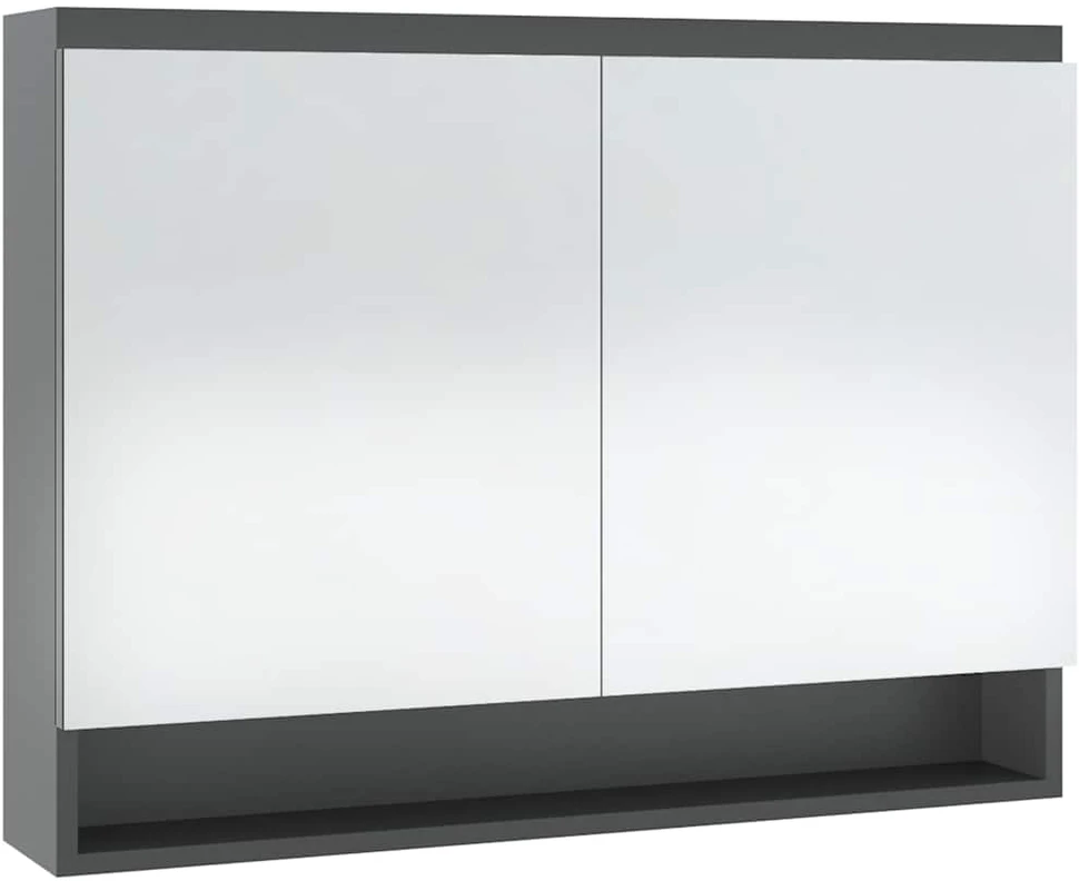 Veidrodinė vonios spintelė, pilkos spalvos, 80x15x60cm, MDF
