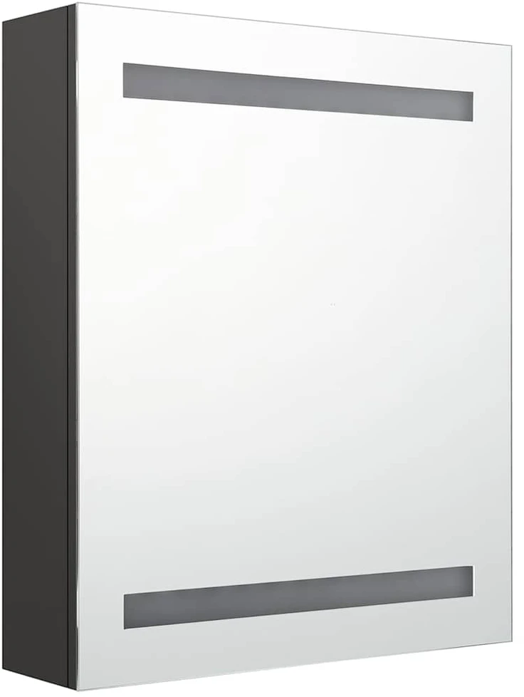 Veidrodinė vonios spintelė su LED, antracito, 50x14x60cm