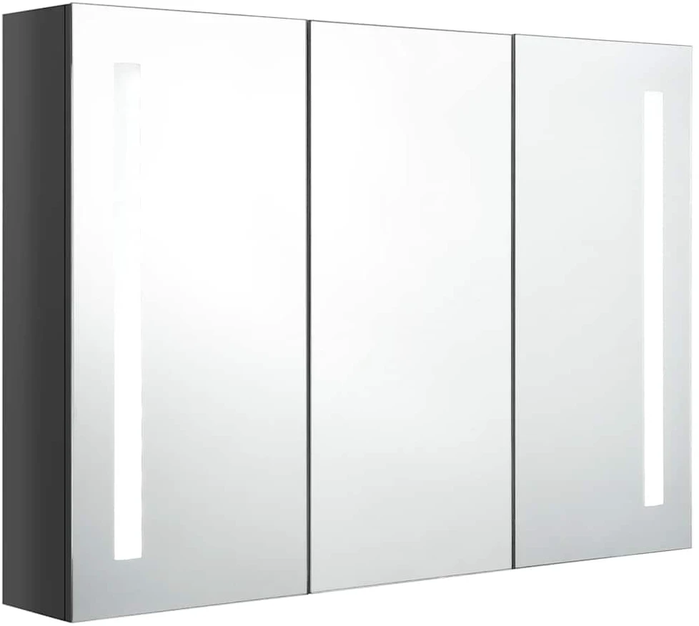 Veidrodinė vonios spintelė su LED apšvietimu, pilka, 89x14x62cm