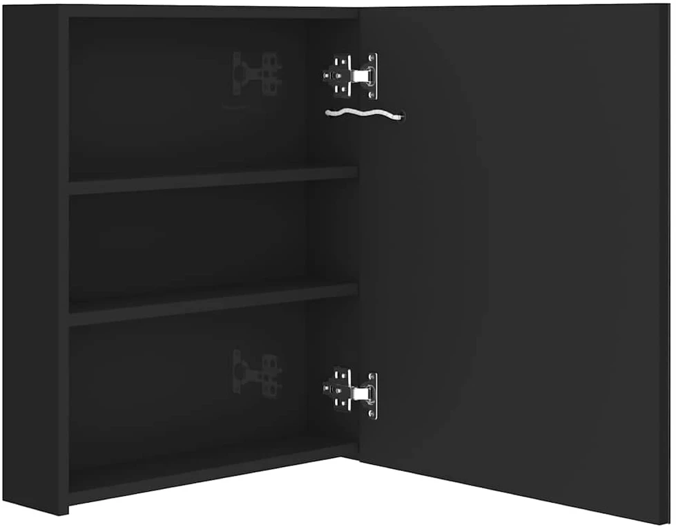 Veidrodinė vonios spintelė su LED apšvietimu, juoda, 50x14x60cm