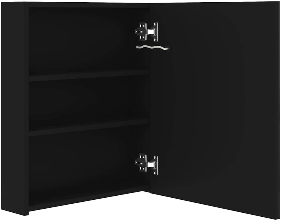Veidrodinė vonios spintelė su LED apšvietimu, juoda, 50x14x60cm