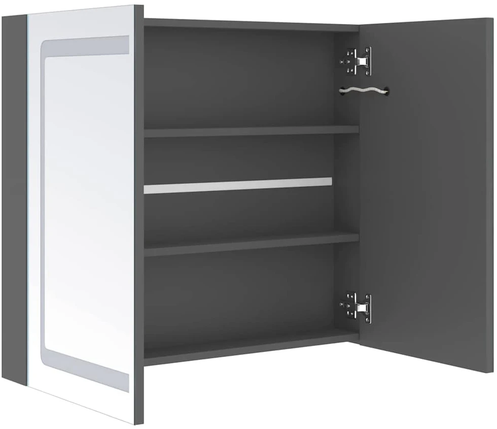 Veidrodinė vonios spintelė su LED apšvietimu, pilka, 80x12x68cm