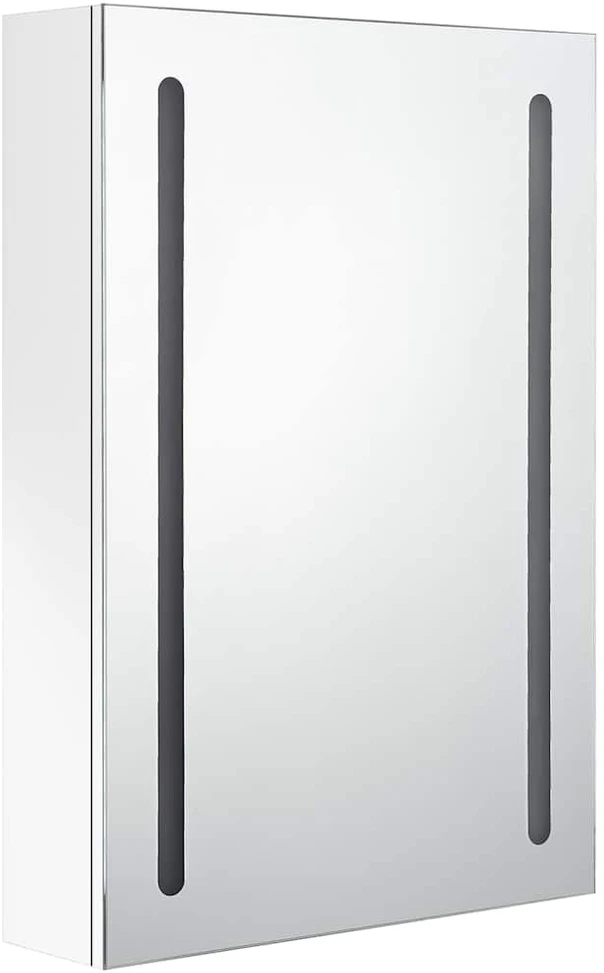 Veidrodinė vonios spintelė su LED apšvietimu, balta, 50x13x70cm