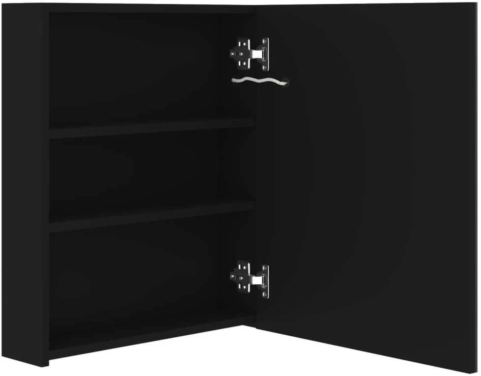 Veidrodinė vonios spintelė su LED apšvietimu, juoda, 50x14x60cm