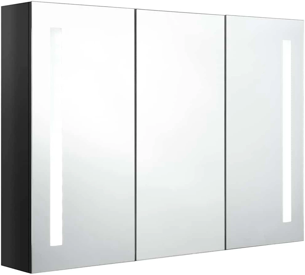 Veidrodinė vonios spintelė su LED apšvietimu, juoda, 89x14x62cm