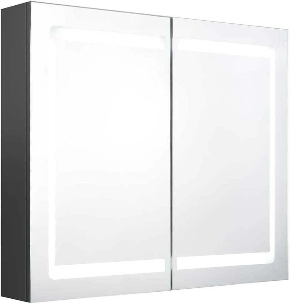 Veidrodinė vonios spintelė su LED apšvietimu, pilka, 80x12x68cm