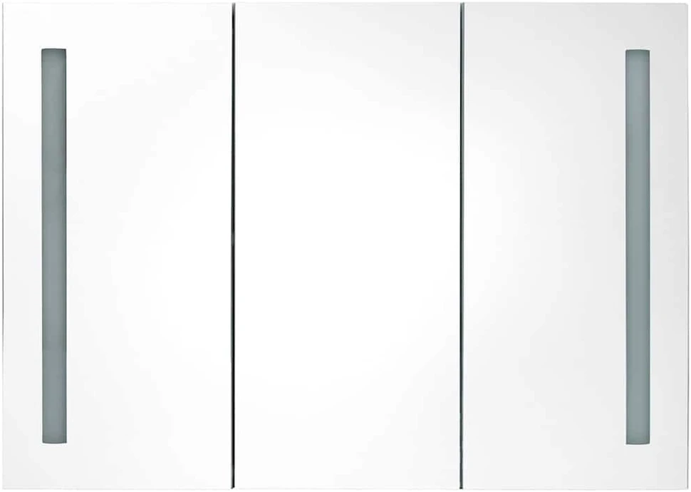 Veidrodinė vonios spintelė su LED apšvietimu, balta, 89x14x62cm