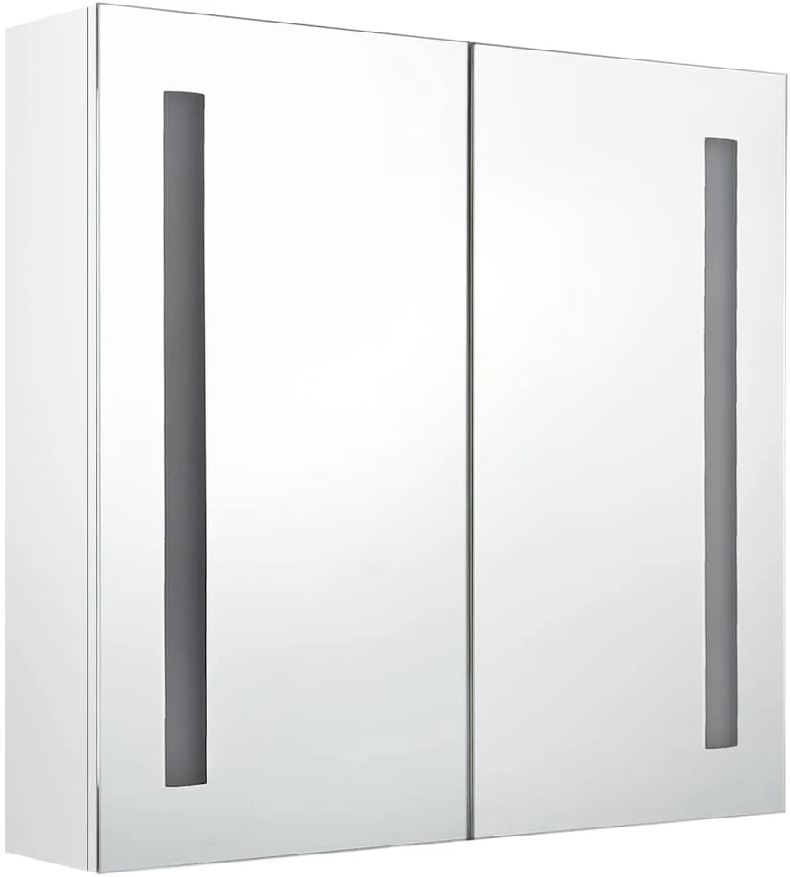 Veidrodinė vonios spintelė su LED apšvietimu, balta, 62x14x60cm