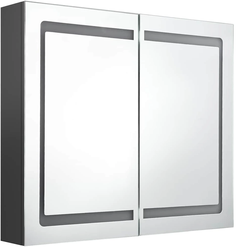 Veidrodinė vonios spintelė su LED apšvietimu, pilka, 80x12x68cm
