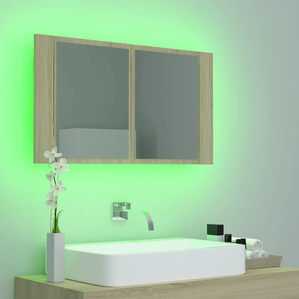 Veidrodinė vonios spintelė su LED, ąžuolo, 80x12x45cm, akrilas