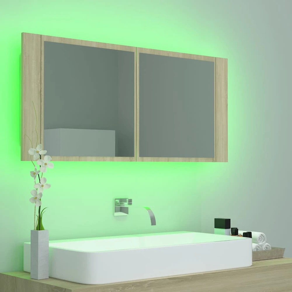 Veidrodinė vonios spintelė su LED, ąžuolo, 100x12x45cm, akrilas