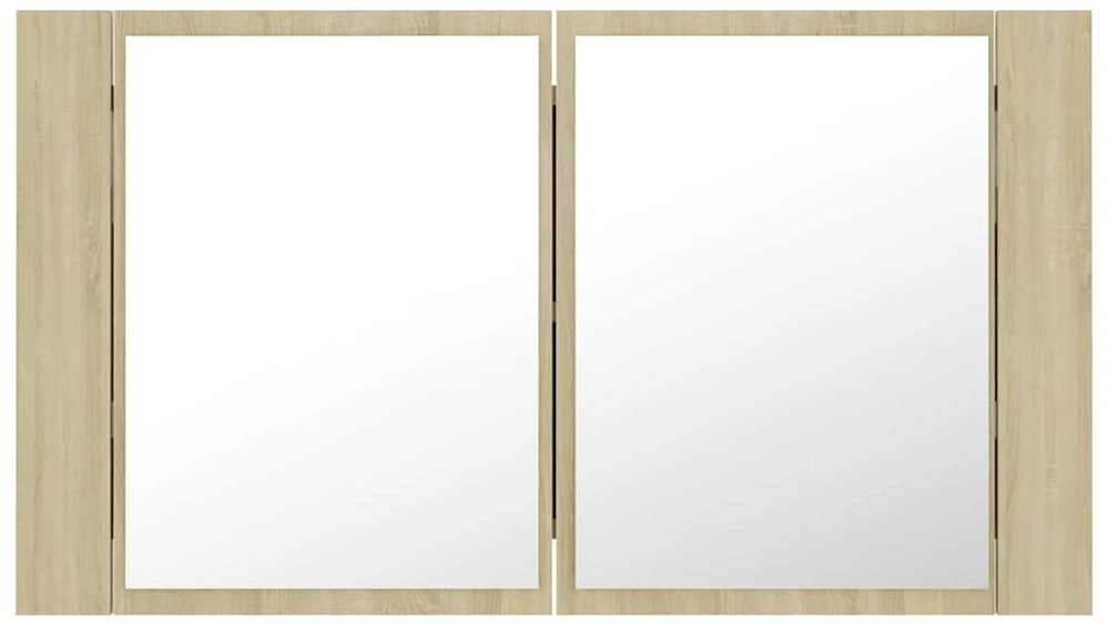 Veidrodinė vonios spintelė su LED, ąžuolo, 80x12x45cm, akrilas