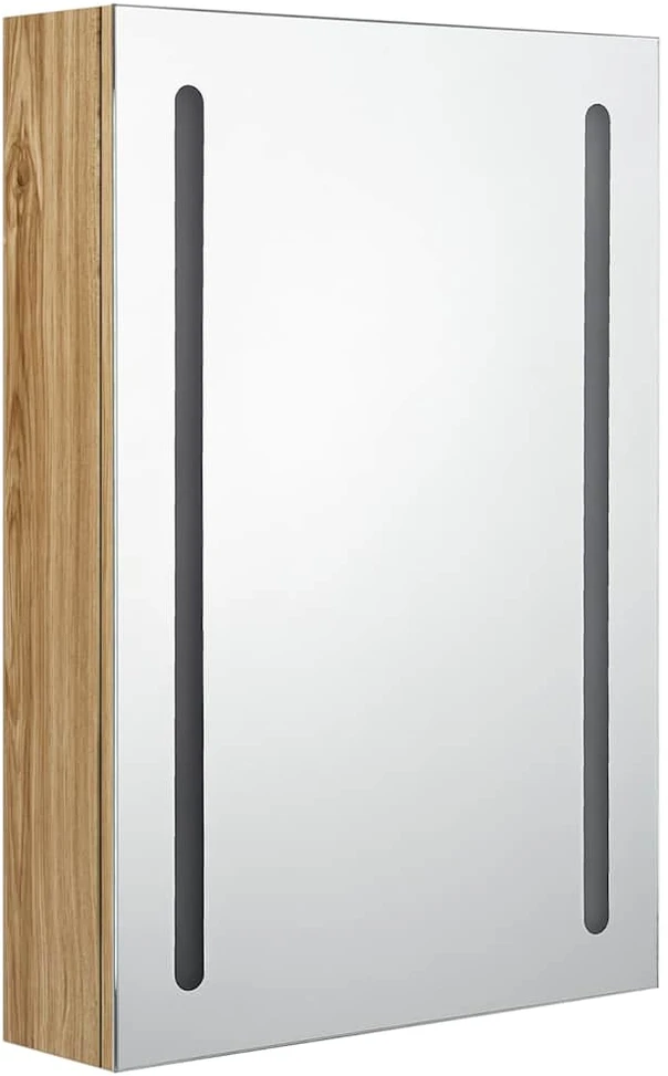 Veidrodinė vonios spintelė su LED, ąžuolo, 50x13x70cm