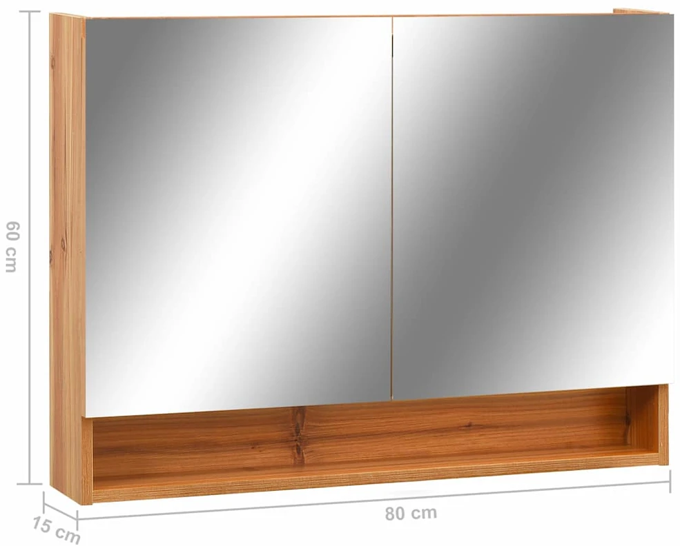 Veidrodinė vonios spintelė su LED, ąžuolo, 80x15x60cm, MDF