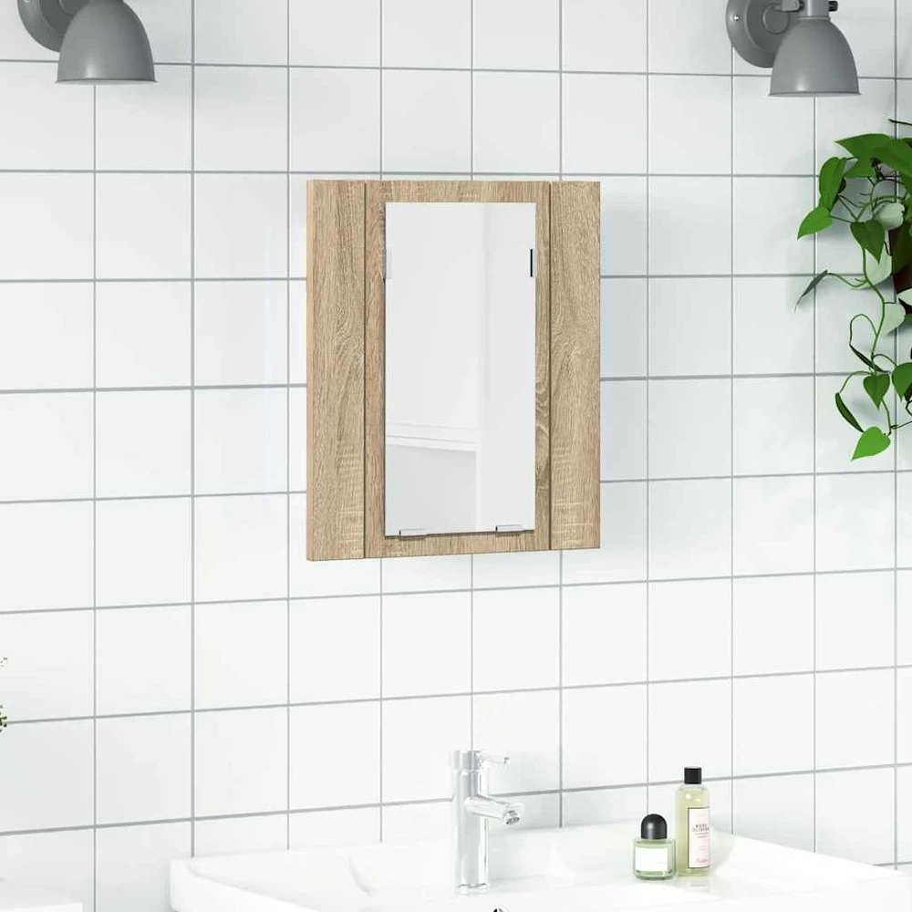 Veidrodinė vonios spintelė su LED, ąžuolo, 40x12x45cm, akrilas
