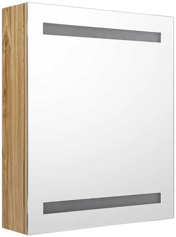 Veidrodinė vonios spintelė su LED, ąžuolo, 50x14x60cm