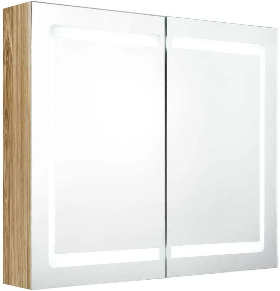 Veidrodinė vonios spintelė su LED, ąžuolo, 80x12x68cm