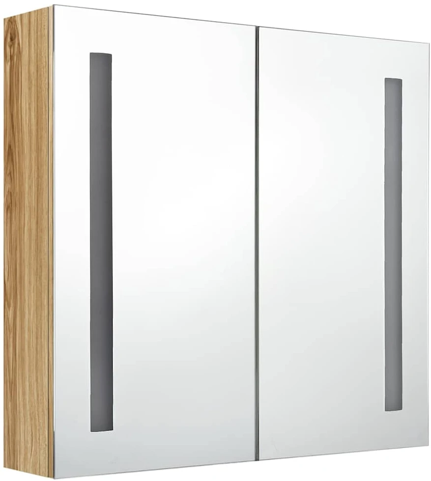 Veidrodinė vonios spintelė su LED, ąžuolo, 62x14x60cm